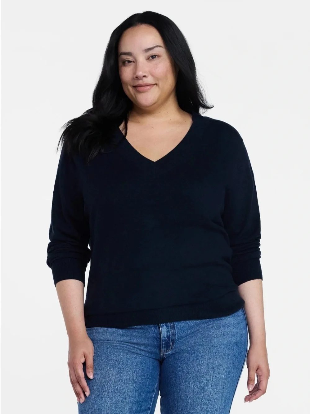 Time and Tru Navy V-Neck Women's Sweater Wool